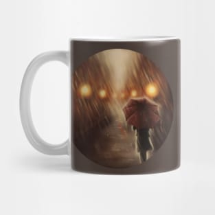 Warm Autumn Raining Scene Illustration Mug